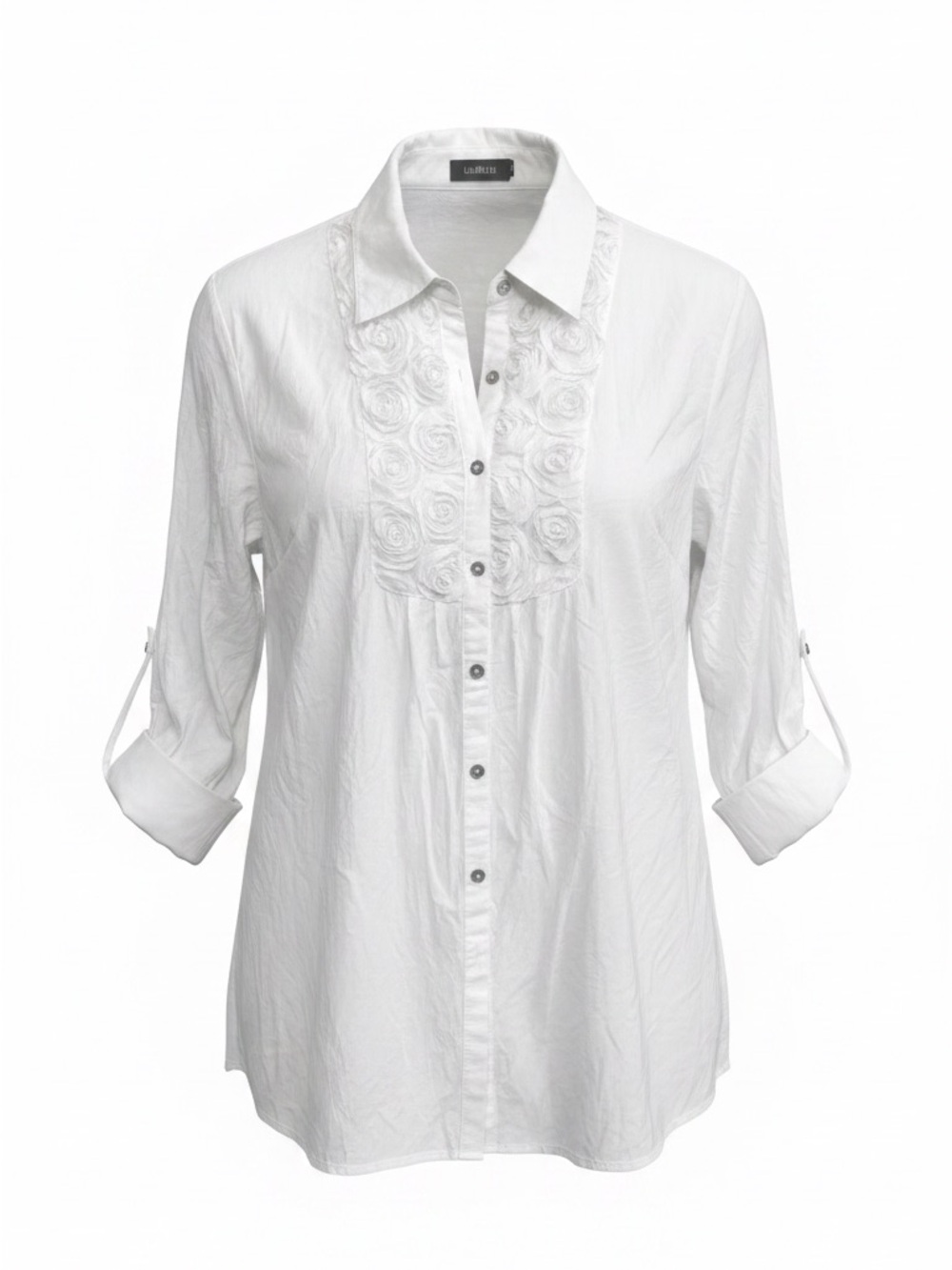White Embroidered Button-Front Blouse